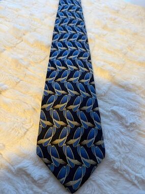 Christian Dior Monsieur Vintage 100% Silk Extra Long Tie Navy Blue Gold 61.5”